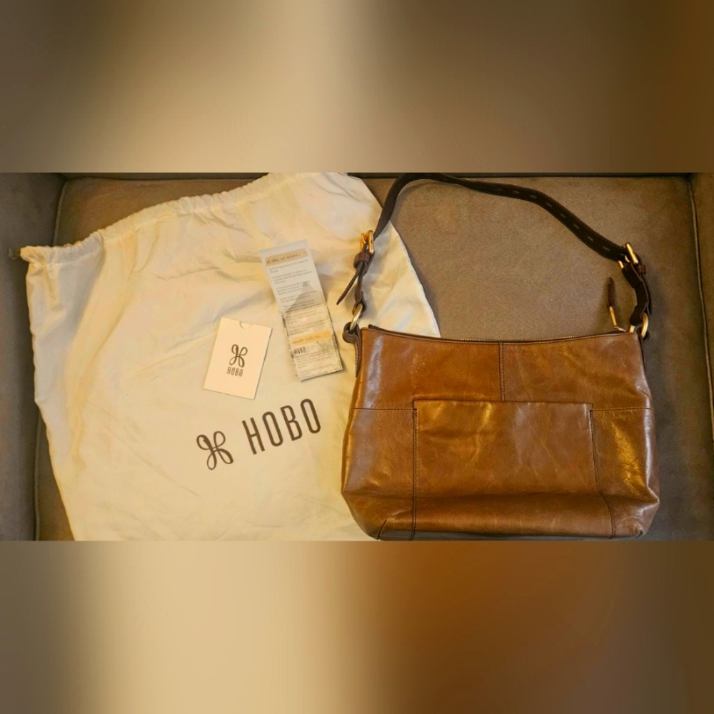 Vintage hide leather HOBO shoulder bag with a bridle leather strap